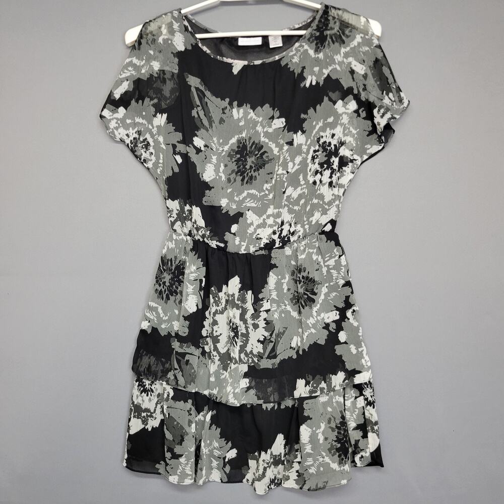 New York & Company Dress Womens Small Floral Tiered Chiffon Short Ruffle‎ Summer